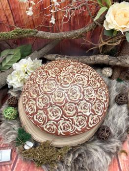 Tierurne Außenbereich - Diskusform, Terrakotta mit Rosenblüten, Volumen: ca. 2,20 Ltr. - Auslaufmodell