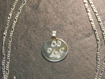 Schmuckanhänger, 925er Silber, Kreis mit Originalpfötchenabdruck, Maße: 16mm inkl. Kette (45 cm)