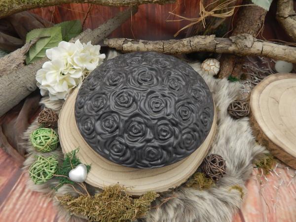 Tierurne Außenbereich - Diskusform mit Rosenblüten, Grau-Schwarz, Volumen: ca. 1,50 Ltr. (Auslaufmodell-2.Wahl)