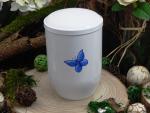 Kupferurne Weiß - handgemalter blauer Schmetterling, Volumen: ca. 2,00 Ltr.